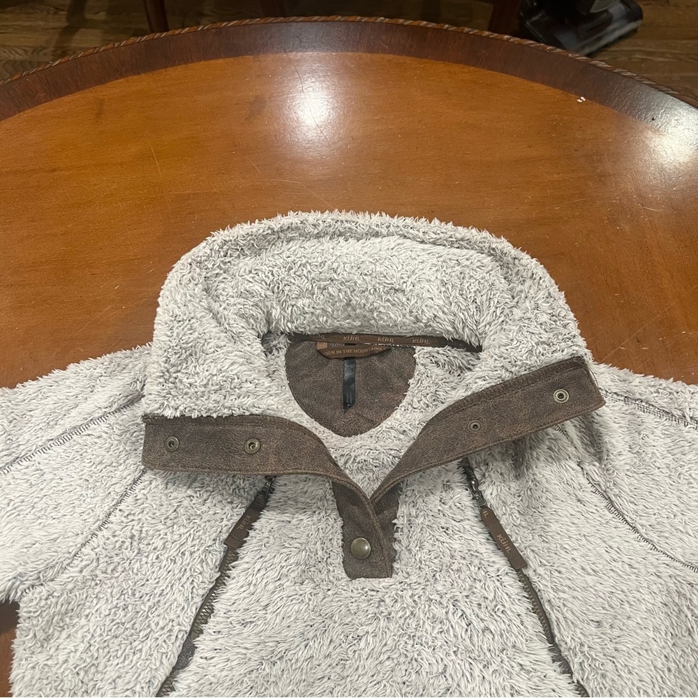 Kuhl Women’s Stone Flight Pullover Fleece Small Stowaway Hood Fuzzy Soft Stone - Picture 5 of 16